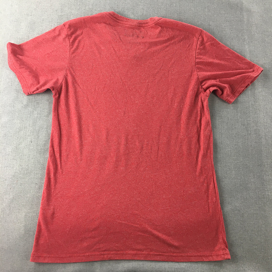 Quiksilver Mens T-Shirt Size M Red V-Neck Short Sleeve Embroidered Logo Tee