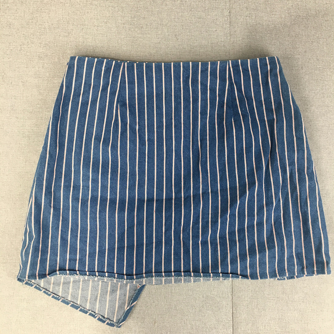 Calli Womens Wrap Skirt Size 14 Blue Striped Mini