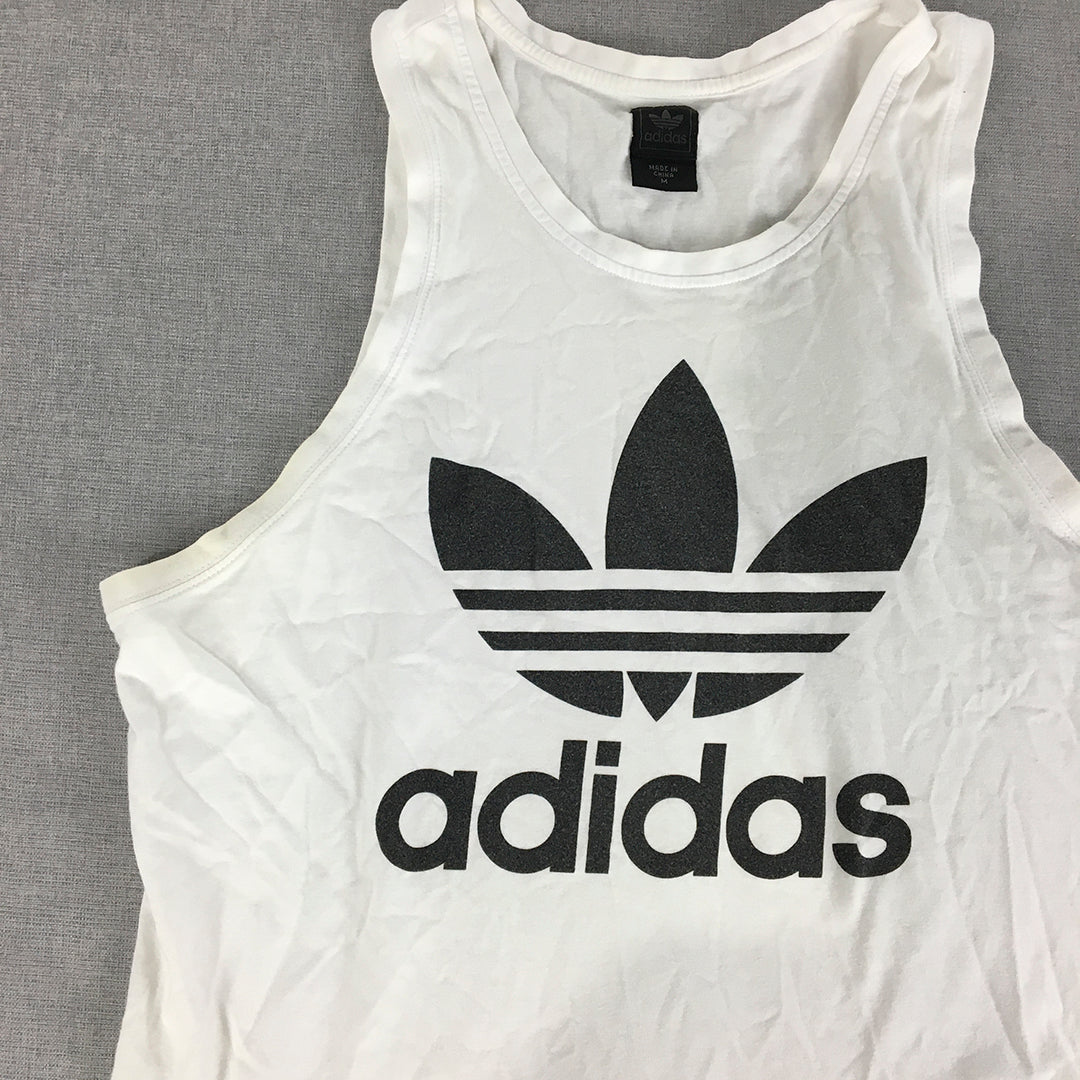 Adidas Mens Tank Top Size M White Big Trefoil Logo Sleeveless Shirt