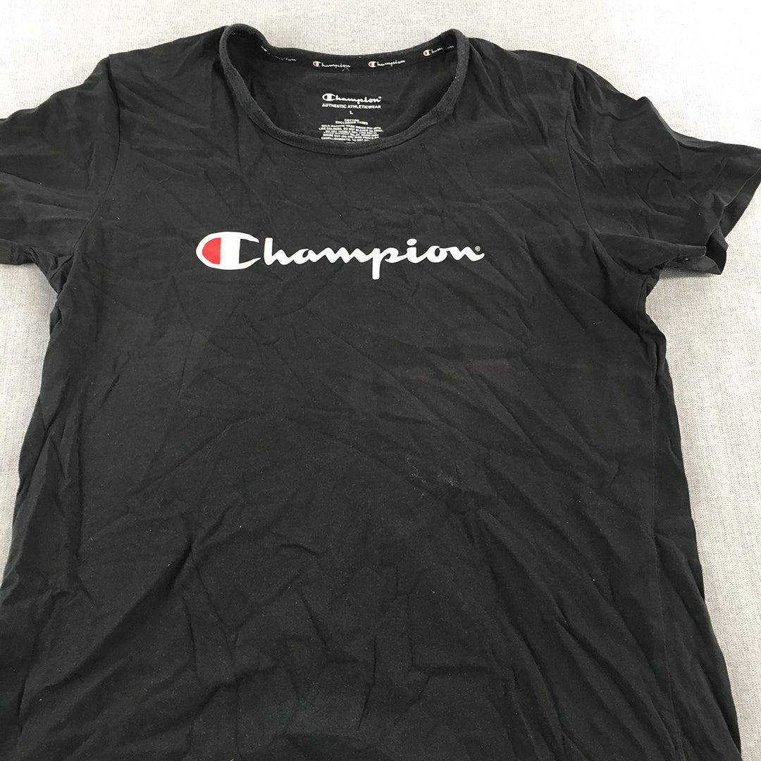 Champion Womens T-Shirt Size L Black Logo Short Sleeve Top