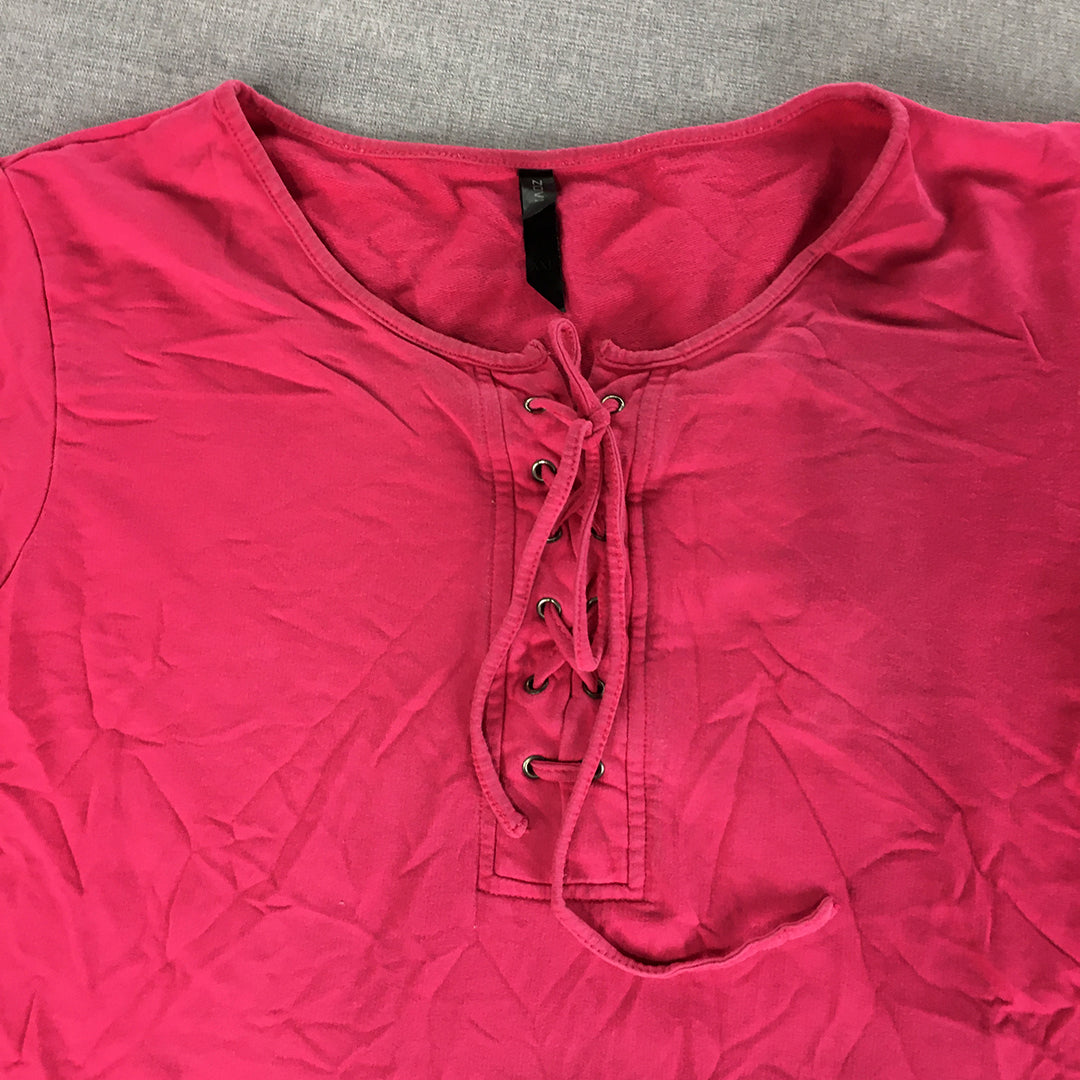 Zovi Womens Sweater Size 2XL Hot Pink Lace Up Neckline Jumper