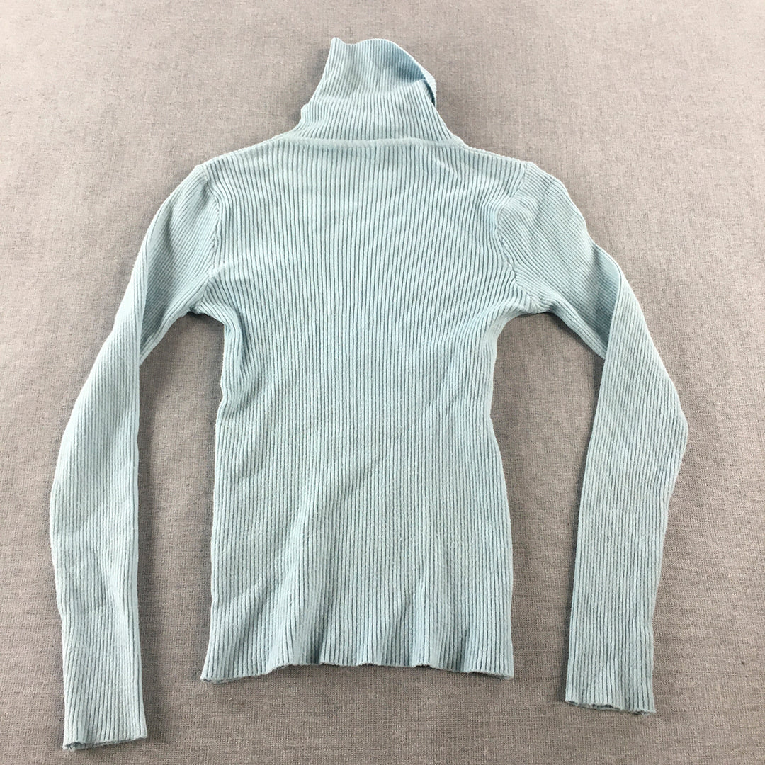 Valleygirl Womens Knit Sweater Size S Light Blue Mock Neck Jumper