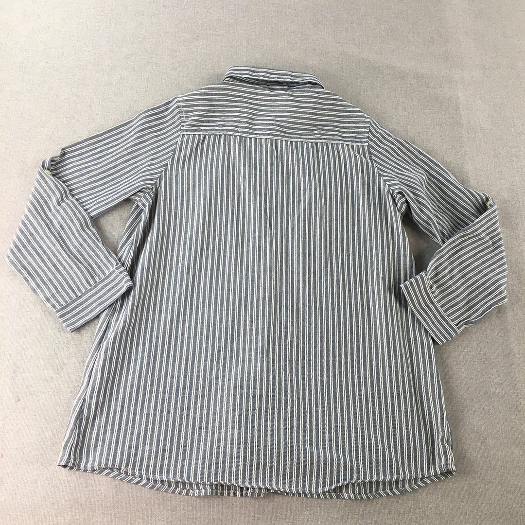 Joky Gal Womens Shirt Size L Blue Striped Collared Long Sleeve Button-Up