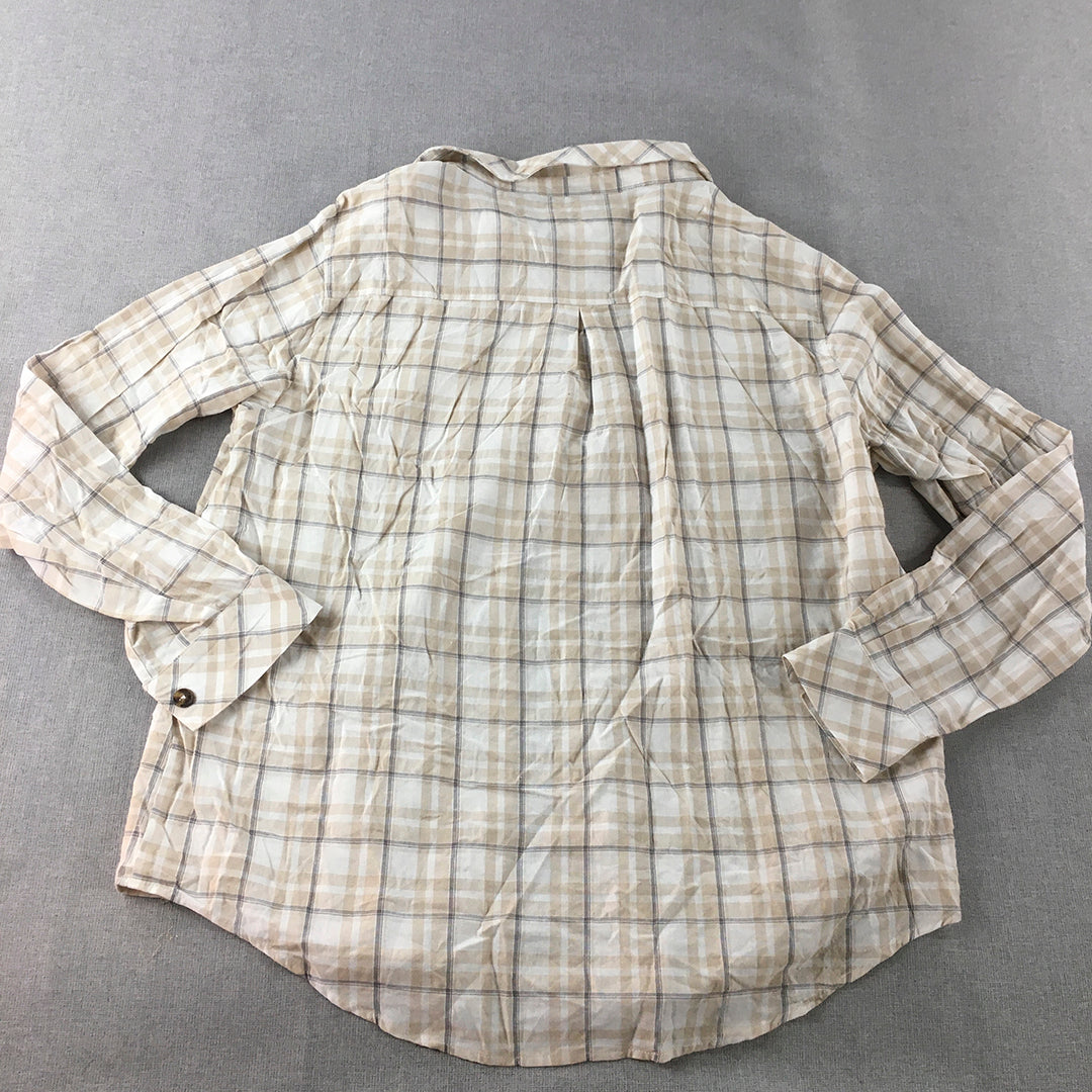 White Fox Womens Shirt Size S/M Brown White Checkered Button-Up