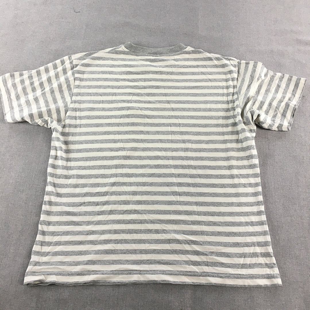 Uniqlo Mens T-Shirt Size M Grey White Striped Pocket Short Sleeve Crew Neck