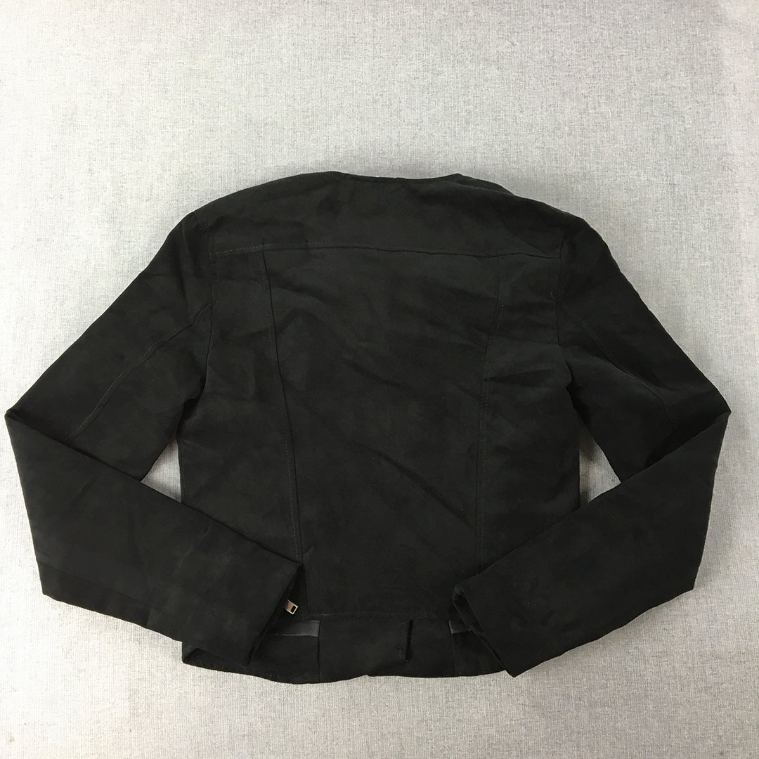 H&M Womens Rider Jacket Size 4 Black Lightweight Biker Zip-Up Cuffs