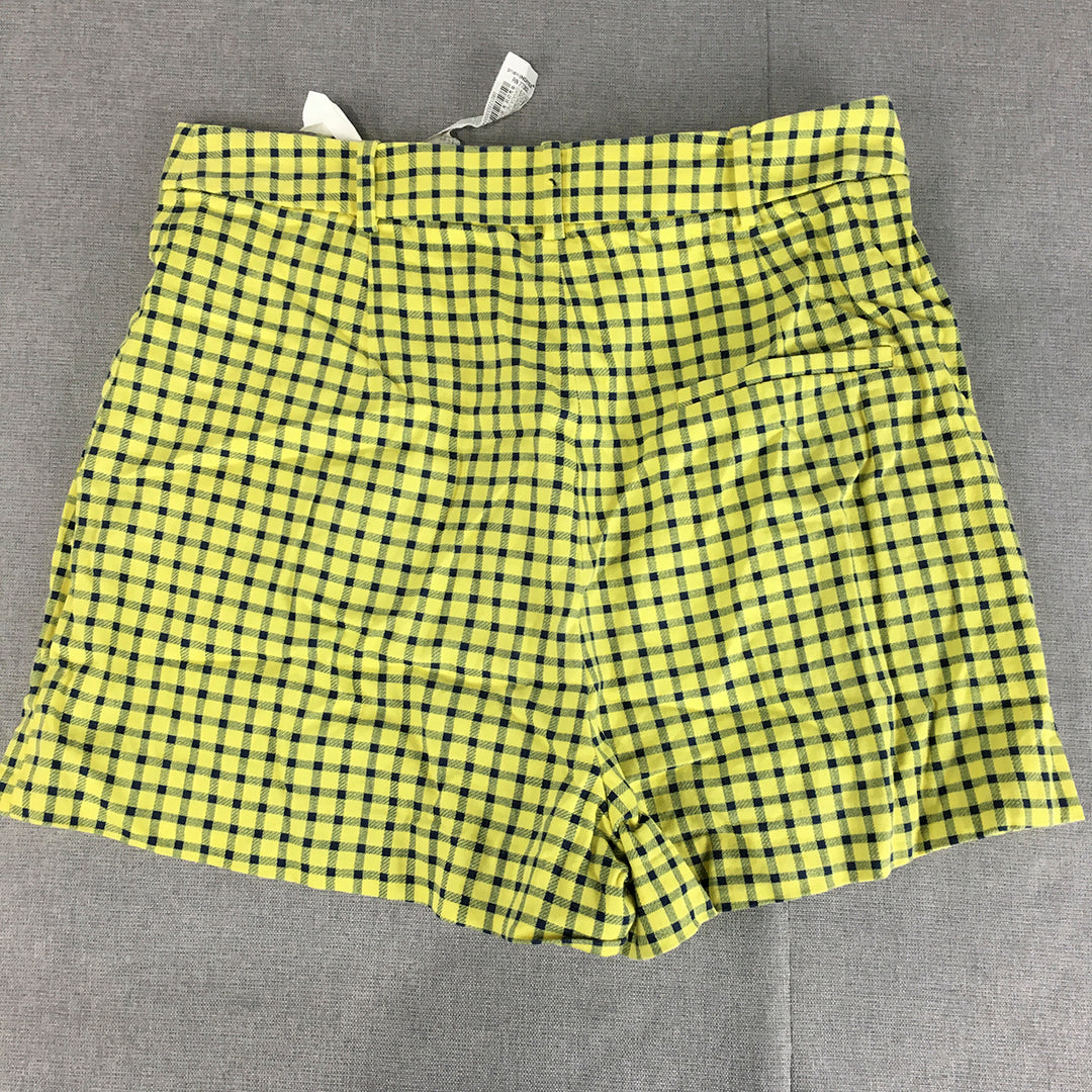 Zara Womens Shorts Size L Yellow Checkered Pockets Bermuda