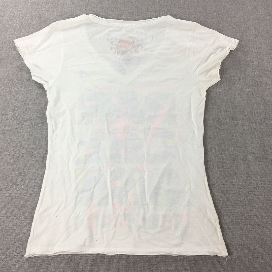 Safon Womens T-Shirt Size L White Barcalona Spain Short Sleeve Paint Splatter