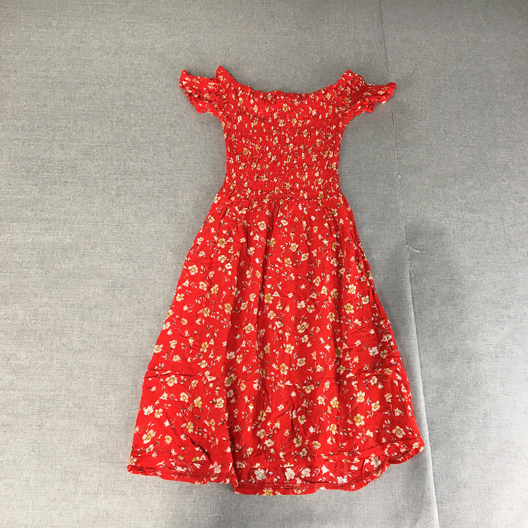 Malibu Womens Mini Dress Size 8 Red Floral Fit & Flare Short Sleeve