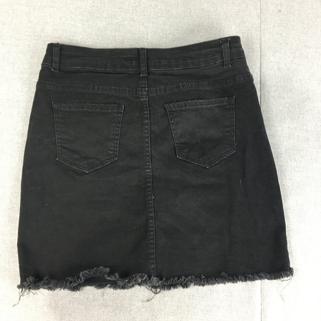 Nasty Girl Womens Denim Mini Skirt Size 10 Black Pockets Raw Hem