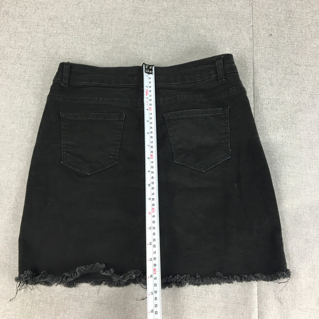 Nasty Girl Womens Denim Mini Skirt Size 10 Black Pockets Raw Hem