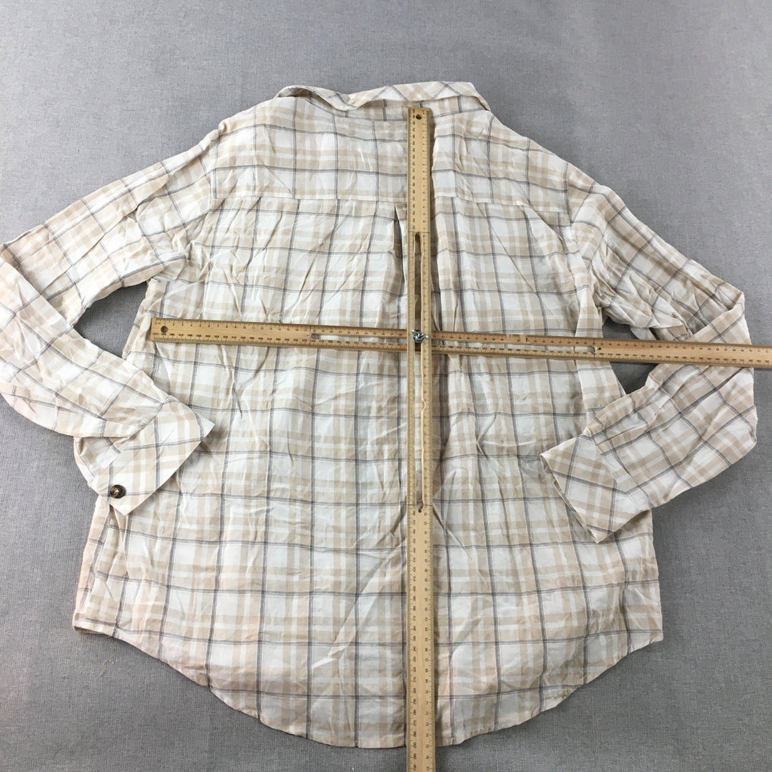 White Fox Womens Shirt Size S/M Brown White Checkered Button-Up