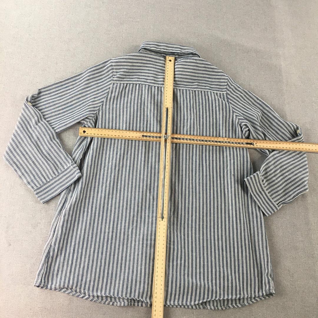 Joky Gal Womens Shirt Size L Blue Striped Collared Long Sleeve Button-Up