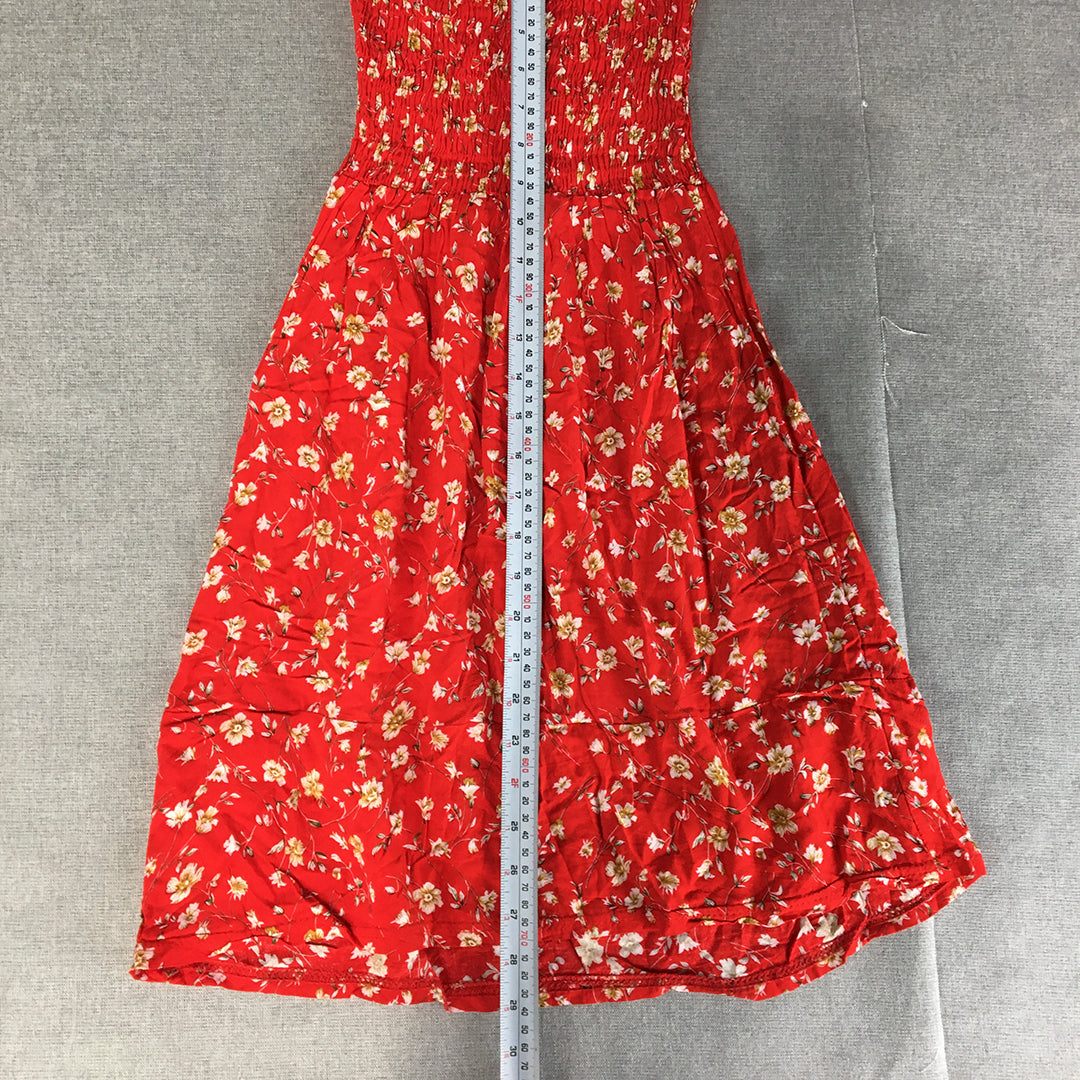 Malibu Womens Mini Dress Size 8 Red Floral Fit & Flare Short Sleeve