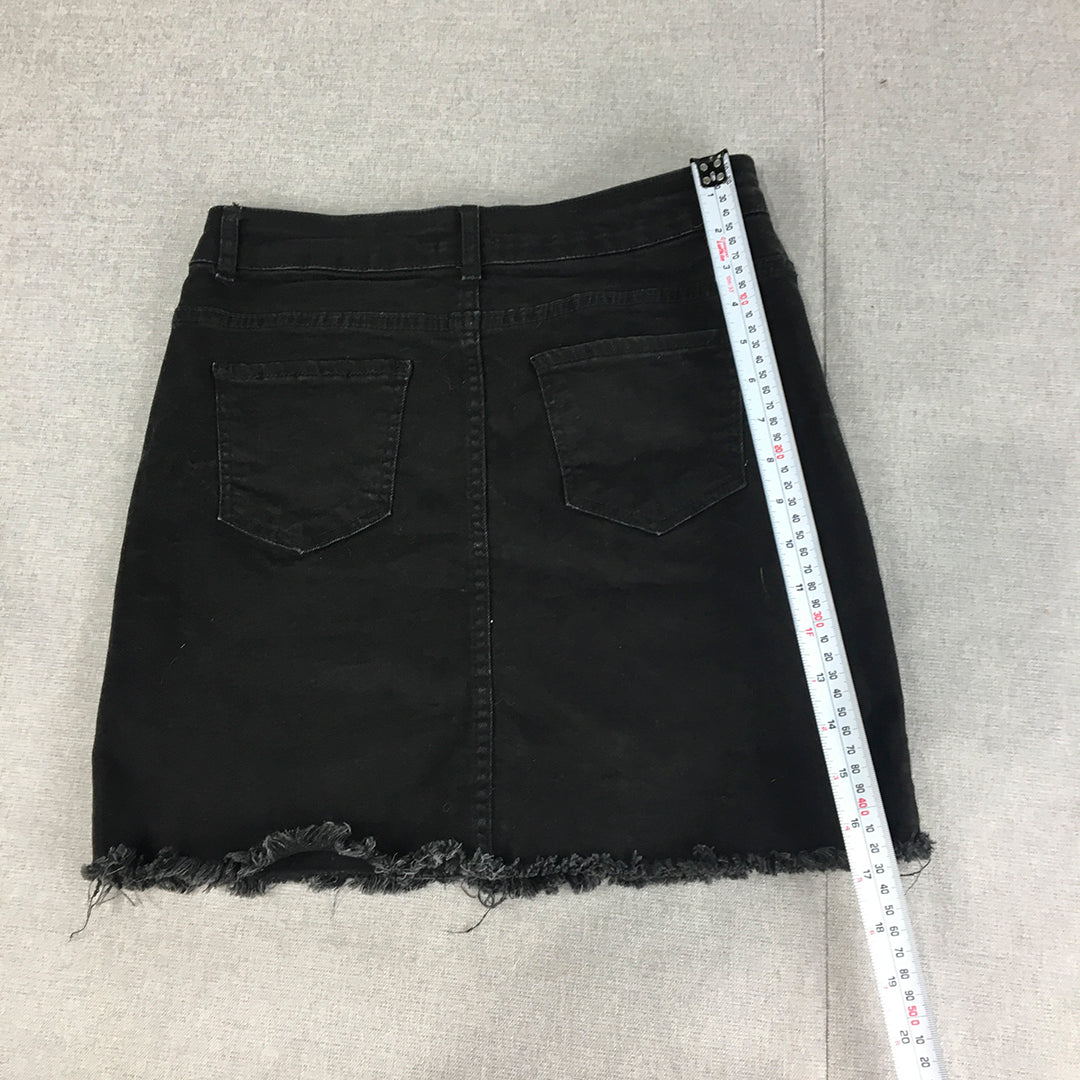 Nasty Girl Womens Denim Mini Skirt Size 10 Black Pockets Raw Hem