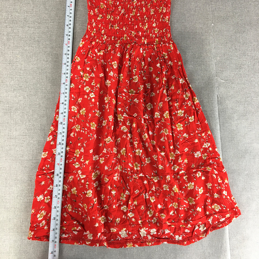 Malibu Womens Mini Dress Size 8 Red Floral Fit & Flare Short Sleeve