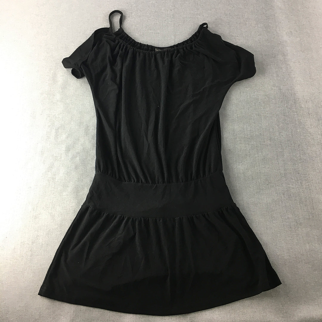 Morrissey X Womens Mini Dress Size 0 Black Fit & Flare Short Sleeve Ruched