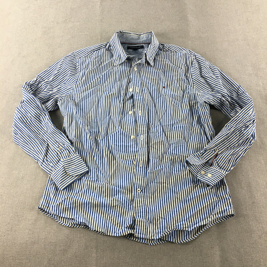 Tommy Hilfiger Mens Shirt Size M Blue White Striped Button-Up Logo Collared