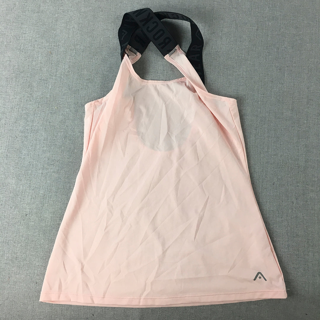 Rockwear Womens Tank Top Size 8 Pink Logo Sleeveless Shirt Gym Running