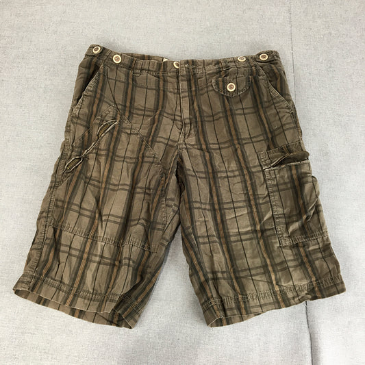 Larusso Mens Cargo Shorts Size XL Brown Checkered Pockets