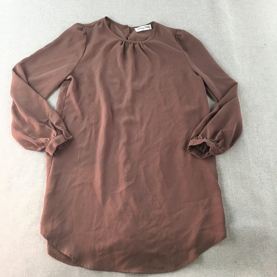 Dream House Womens Mini Dress Size 10 Brown Long Sleeve Shirt Style