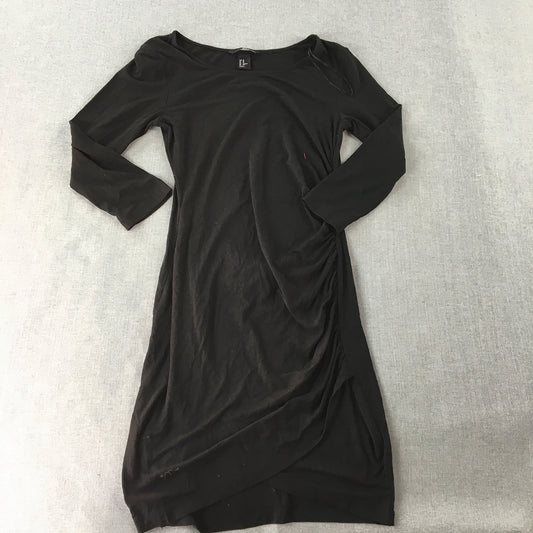 H&M Womens Ruched Mini Dress Size XS Black Stretch Fabric A-Line Long Sleeve