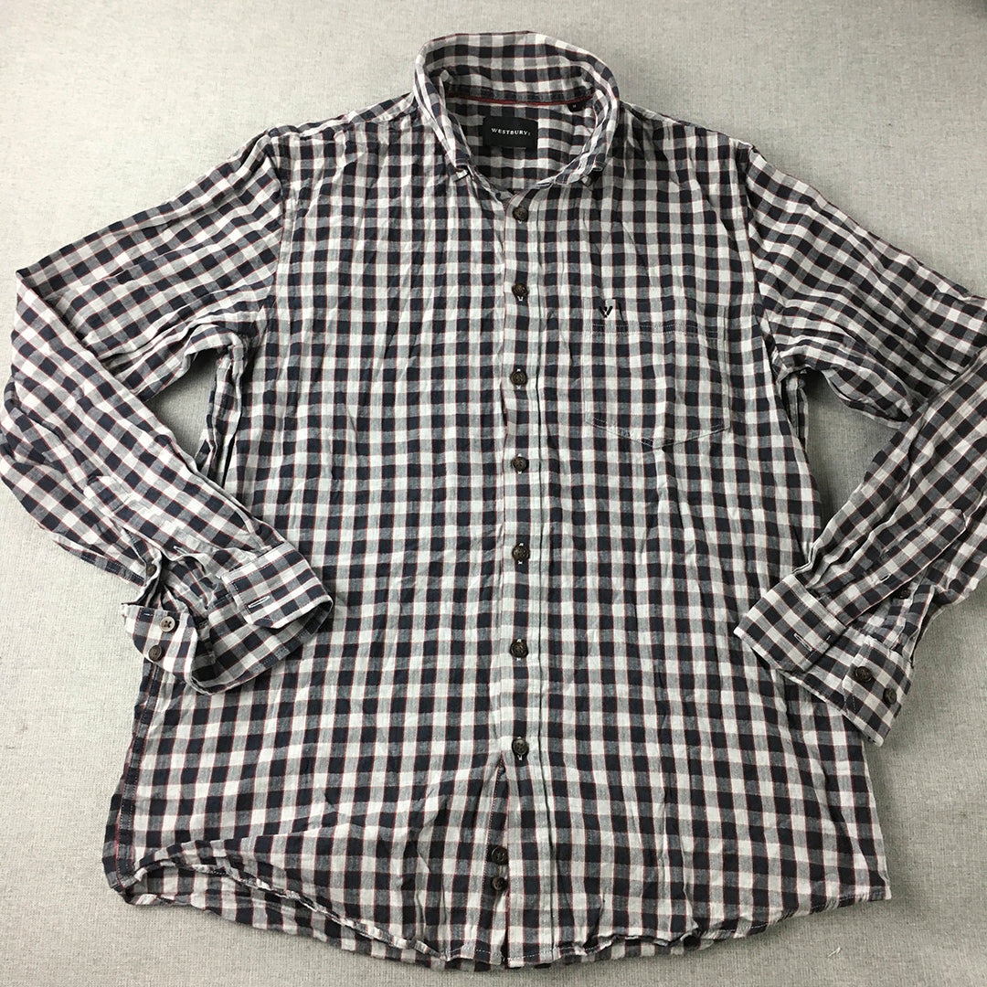 Westbury By C&A Mens Shirt Size M Blue White Checkered Button-Up