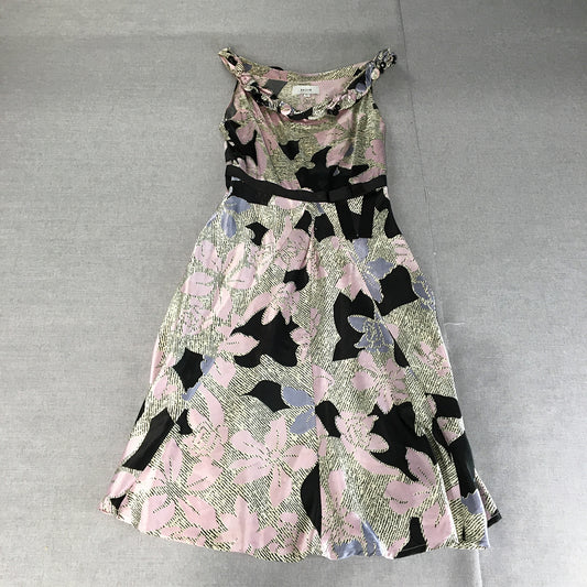 Shilla Womens A-Line Dress Size 8 Pink Black White Floral Midi Sleeveless