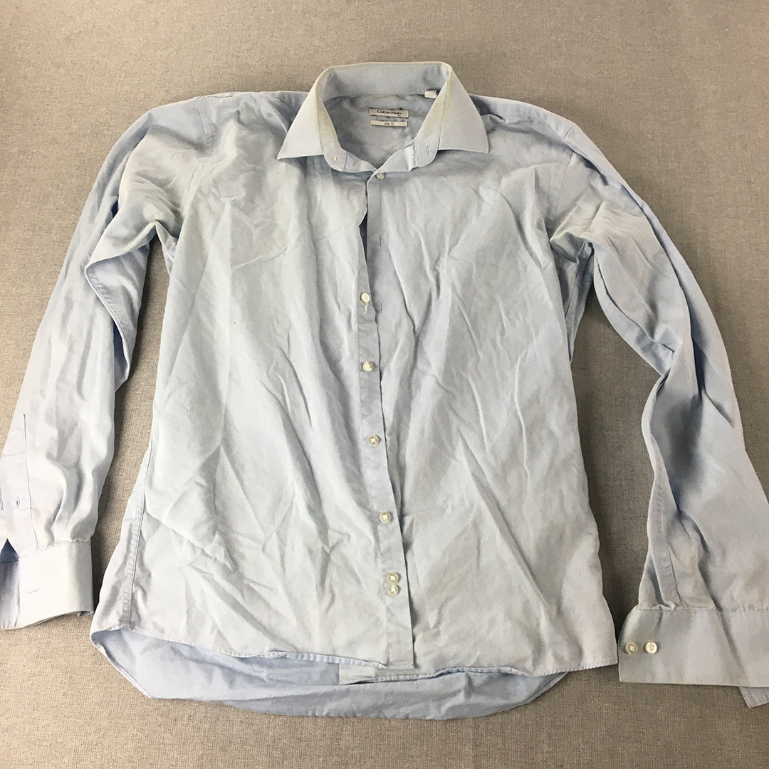 Calvin Klein Mens Shirt Size M Slim Fit Blue Long Sleeve Collared Button-Up