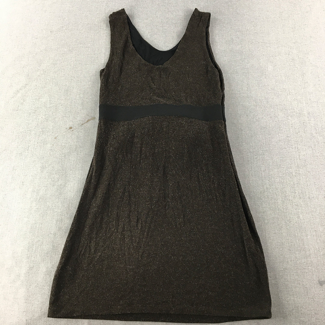 Van Heusen Womens Mini Dress Size M Brown Sleeveless Knit Pleated A-Line