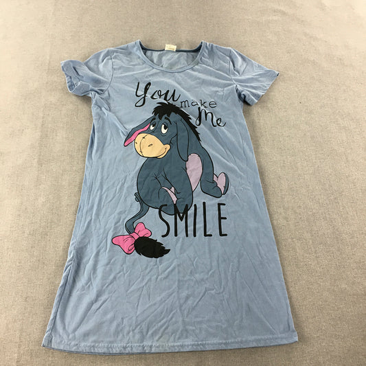 Disney Eeyore Winnie The Pooh Shirt Dress Size 10 Blue Mini Short Sleeve