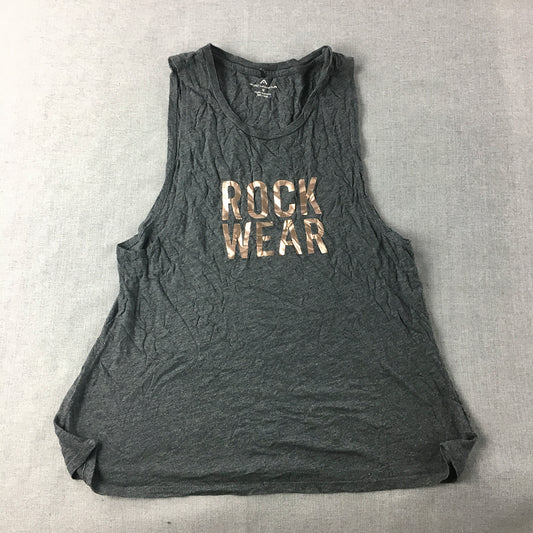 Rockwear Womens Tank Top Size 10 Grey Gold Logo Sleeveless Singlet Shirt