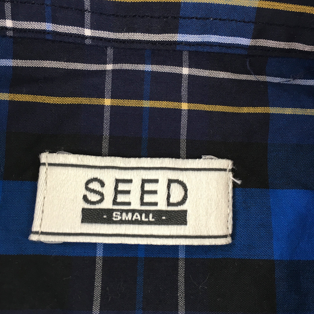 Seed Mens Shirt Size S Black Blue Checkered Long Sleeve Button-Up