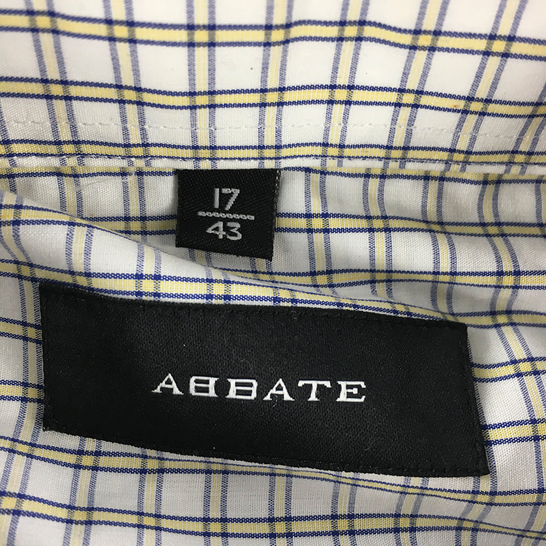 Abbate Mens Shirt Size XL White Yellow Checkered Button-Up Collared