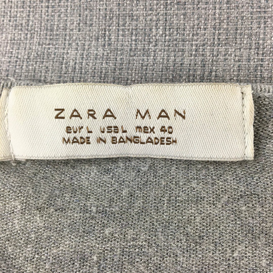 Zara Man Knit Sweater Size L Grey V-Neck Pullover Jumper