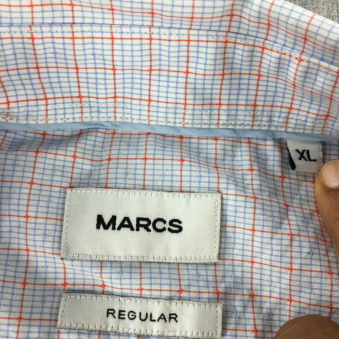 Marcs Mens Shirt Size XL Blue Red Checkered Long Sleeve Button-Up