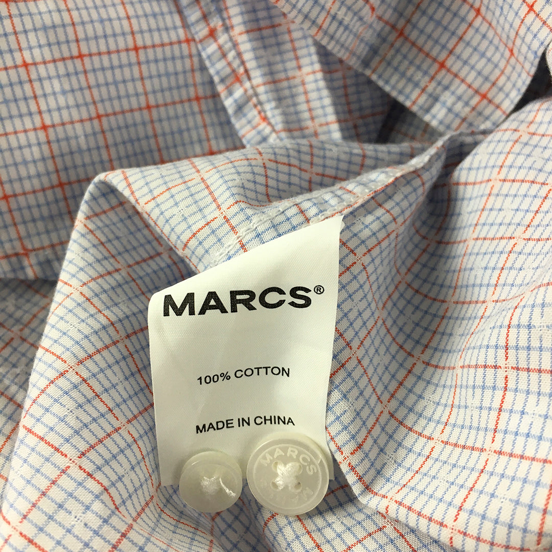 Marcs Mens Shirt Size XL Blue Red Checkered Long Sleeve Button-Up