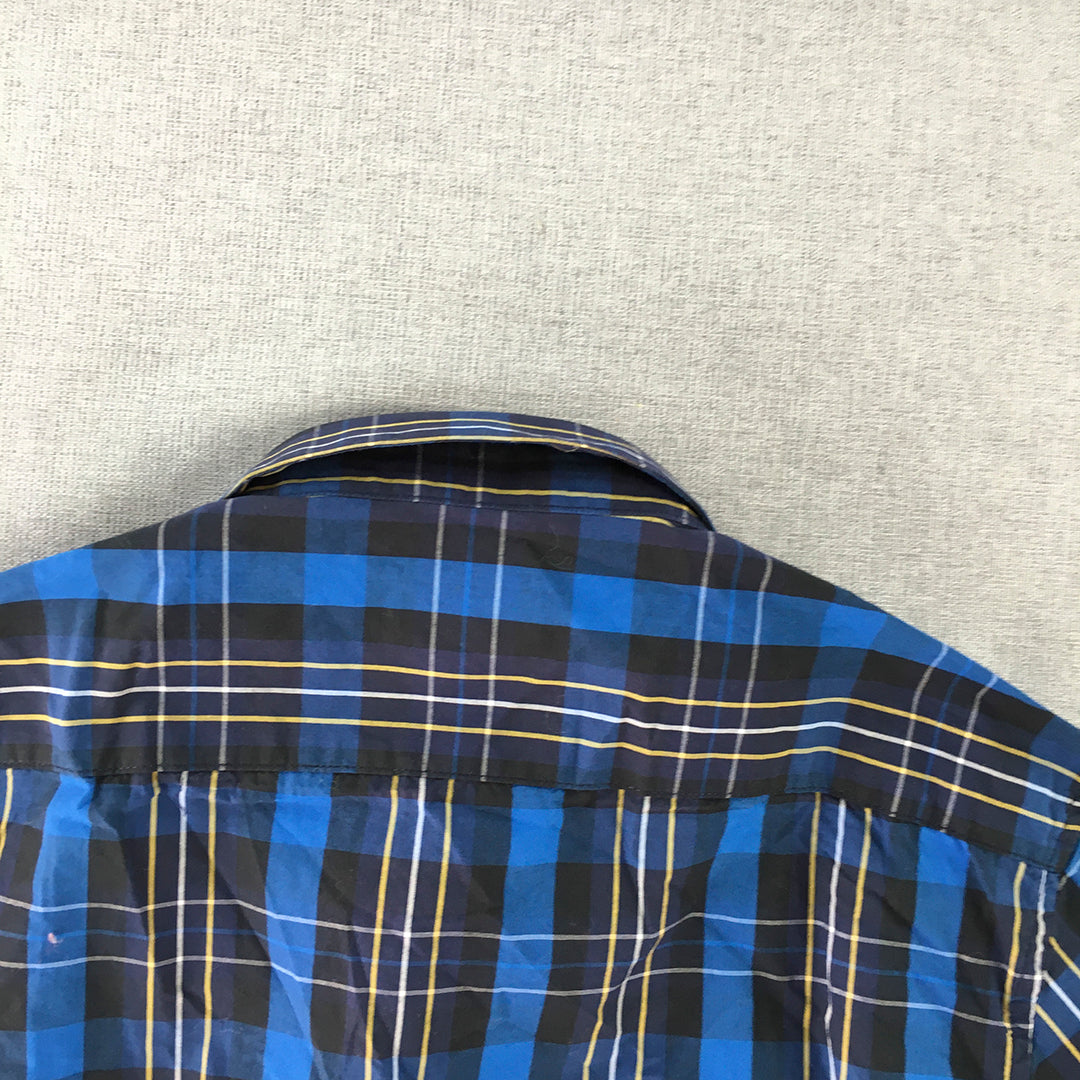 Seed Mens Shirt Size S Black Blue Checkered Long Sleeve Button-Up