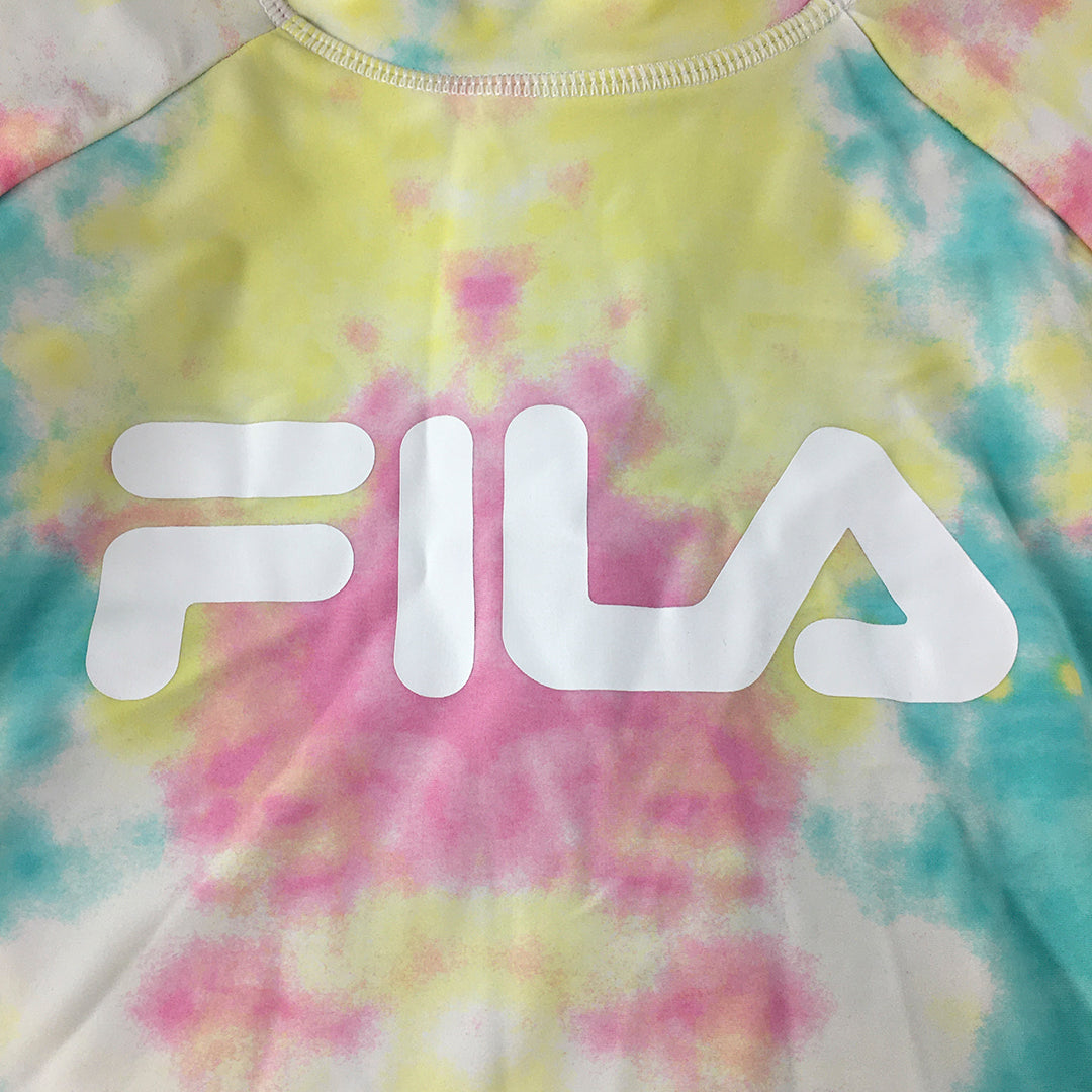 FILA Kids Girls Swimsuit Size 12 Yellow Pink Logo Back Zip One-Piece