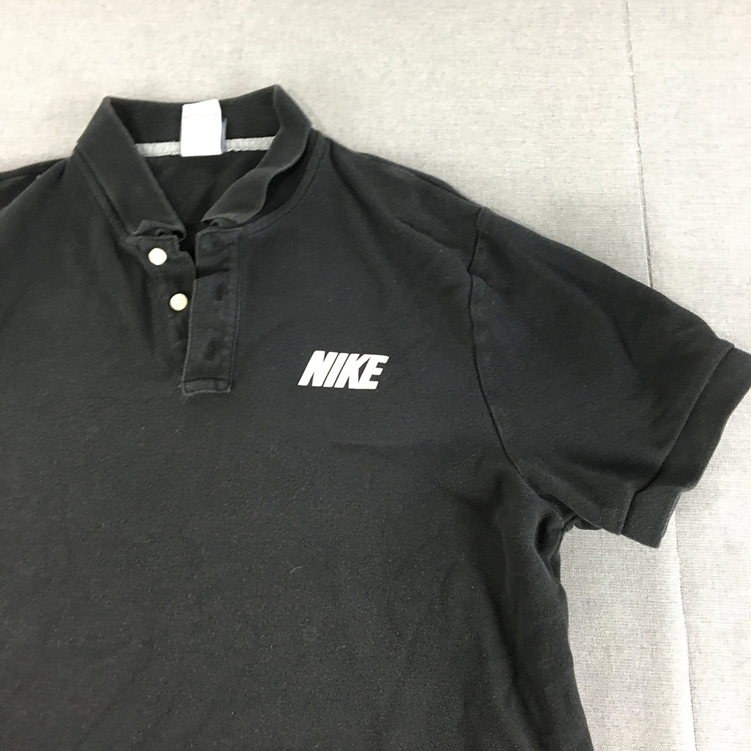 Nike Mens Polo Shirt Size XL Black Logo Collared Short Sleeve Rugby