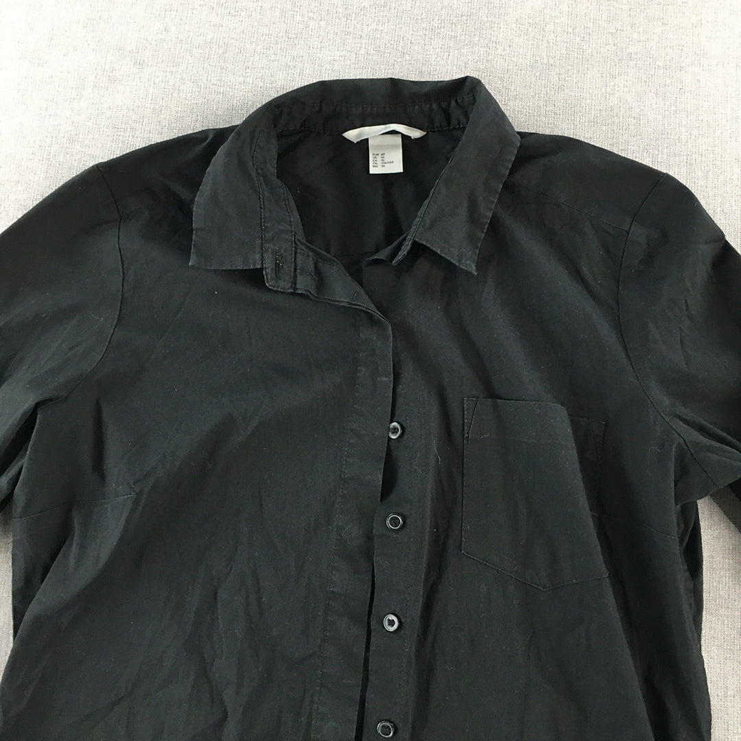 H&M Womens Shirt Size 10 Black Long Sleeve Button-Up Collared Pocket