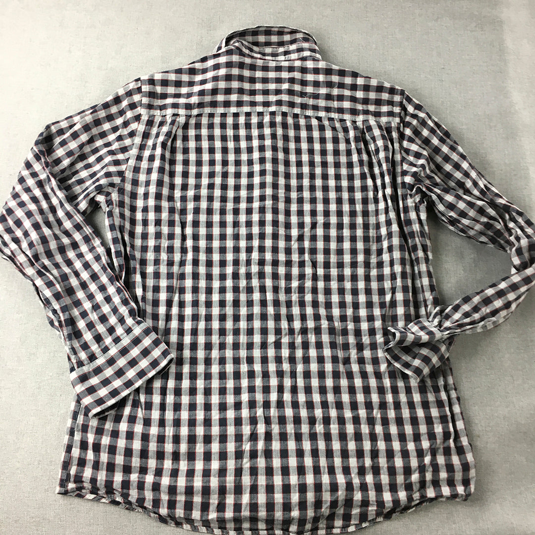 Westbury By C&A Mens Shirt Size M Blue White Checkered Button-Up