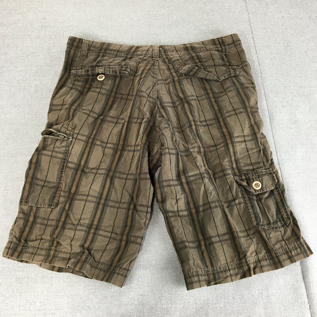 Larusso Mens Cargo Shorts Size XL Brown Checkered Pockets