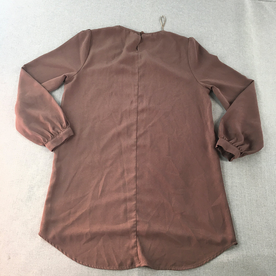 Dream House Womens Mini Dress Size 10 Brown Long Sleeve Shirt Style