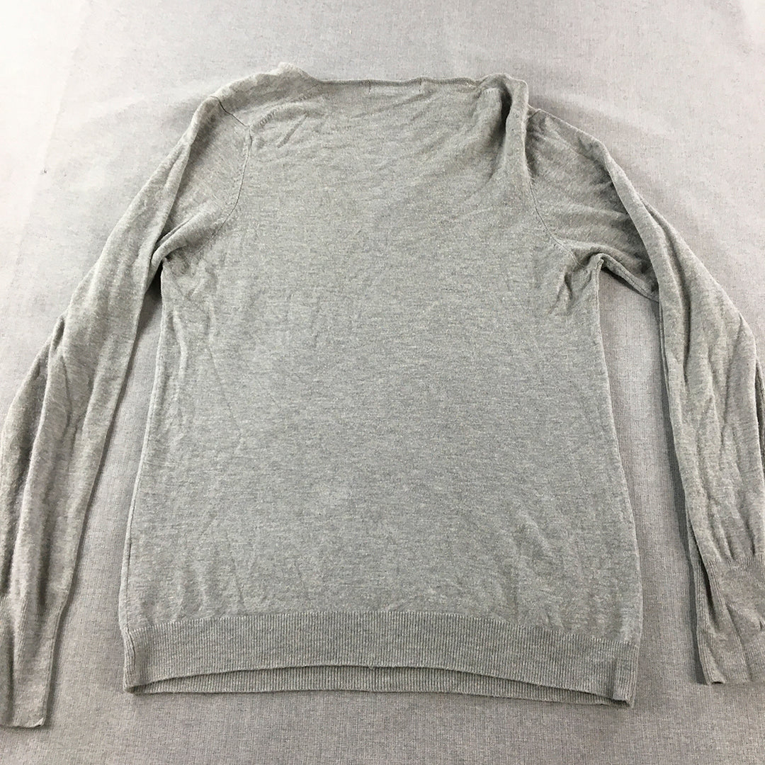 Zara Man Knit Sweater Size L Grey V-Neck Pullover Jumper