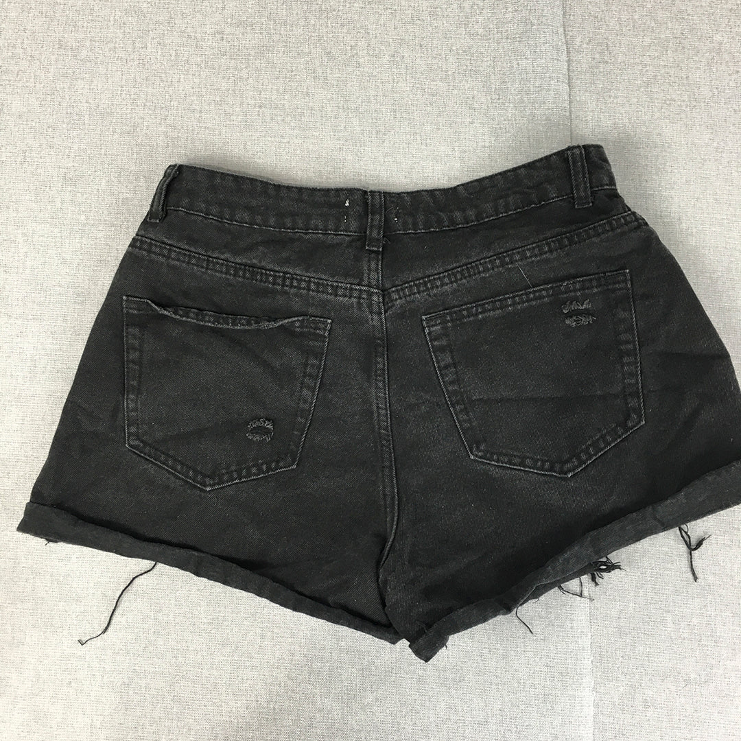 STNDRD Denim Womens Shorts Size 12 Black Pockets Raw Hem