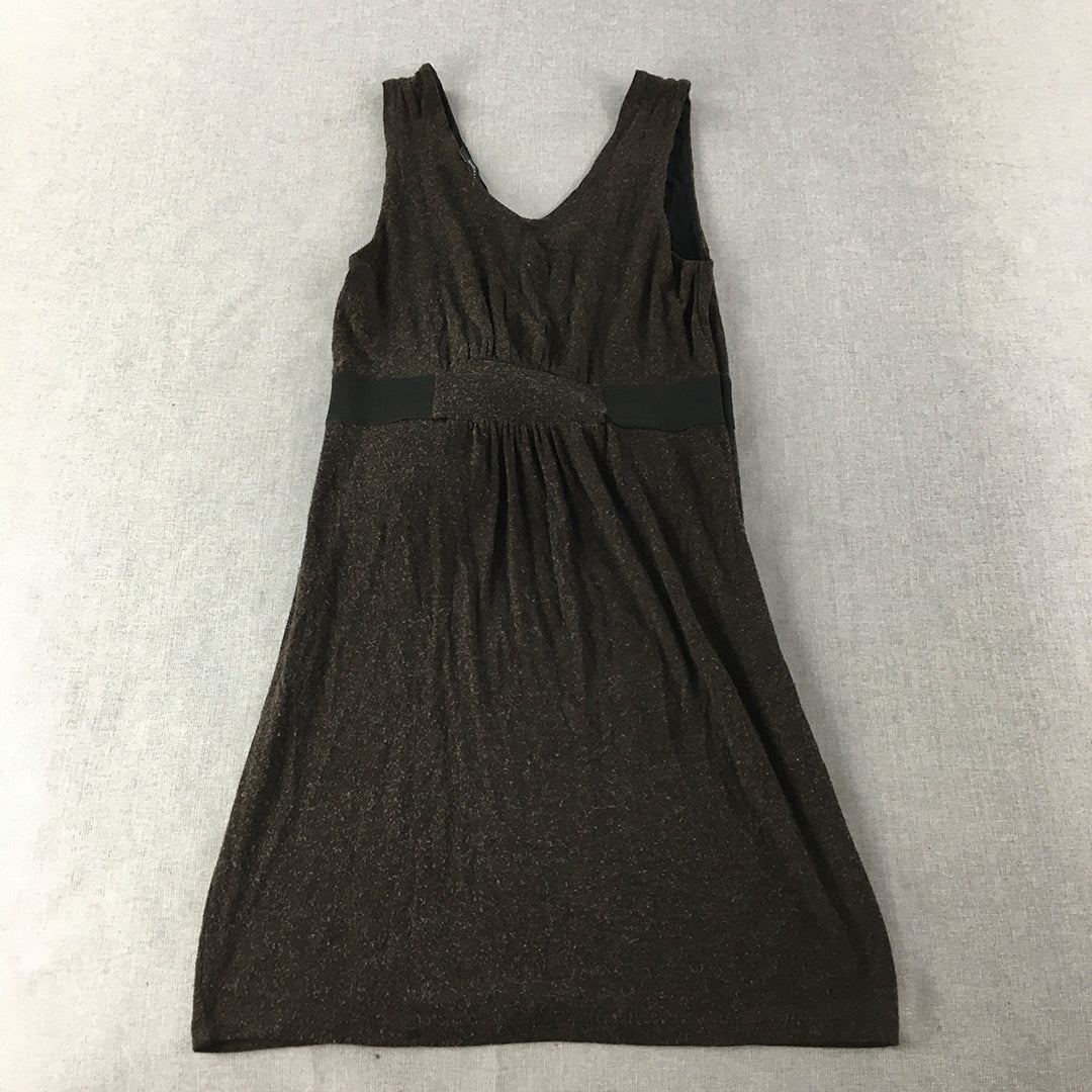 Van Heusen Womens Mini Dress Size M Brown Sleeveless Knit Pleated A-Line