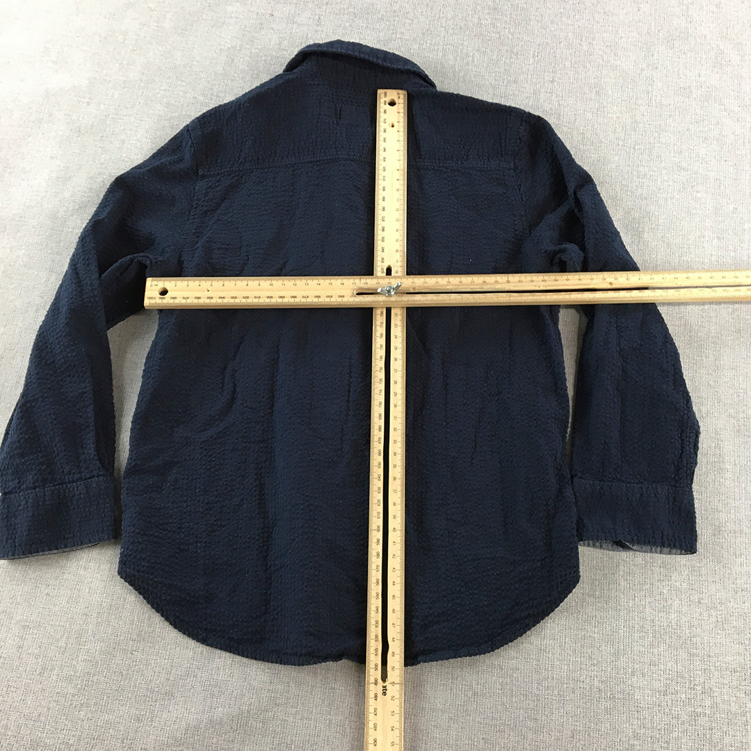 H&M Kids Boys Shirt Size 6 - 7 Years Blue Seersucker Long Sleeve Button-Up