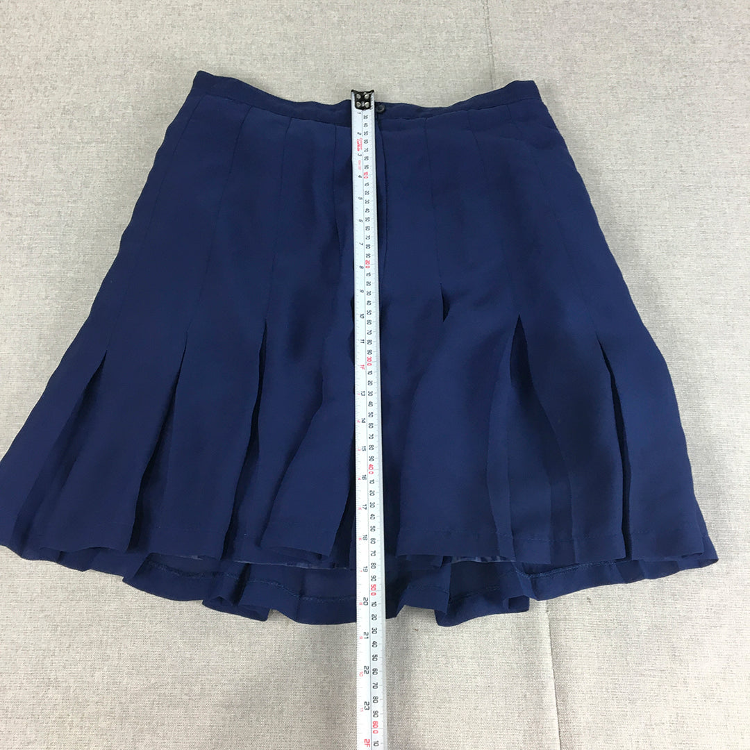 Vintage Spy Clothing Womens Mini Skirt Size 14 Blue Pleated