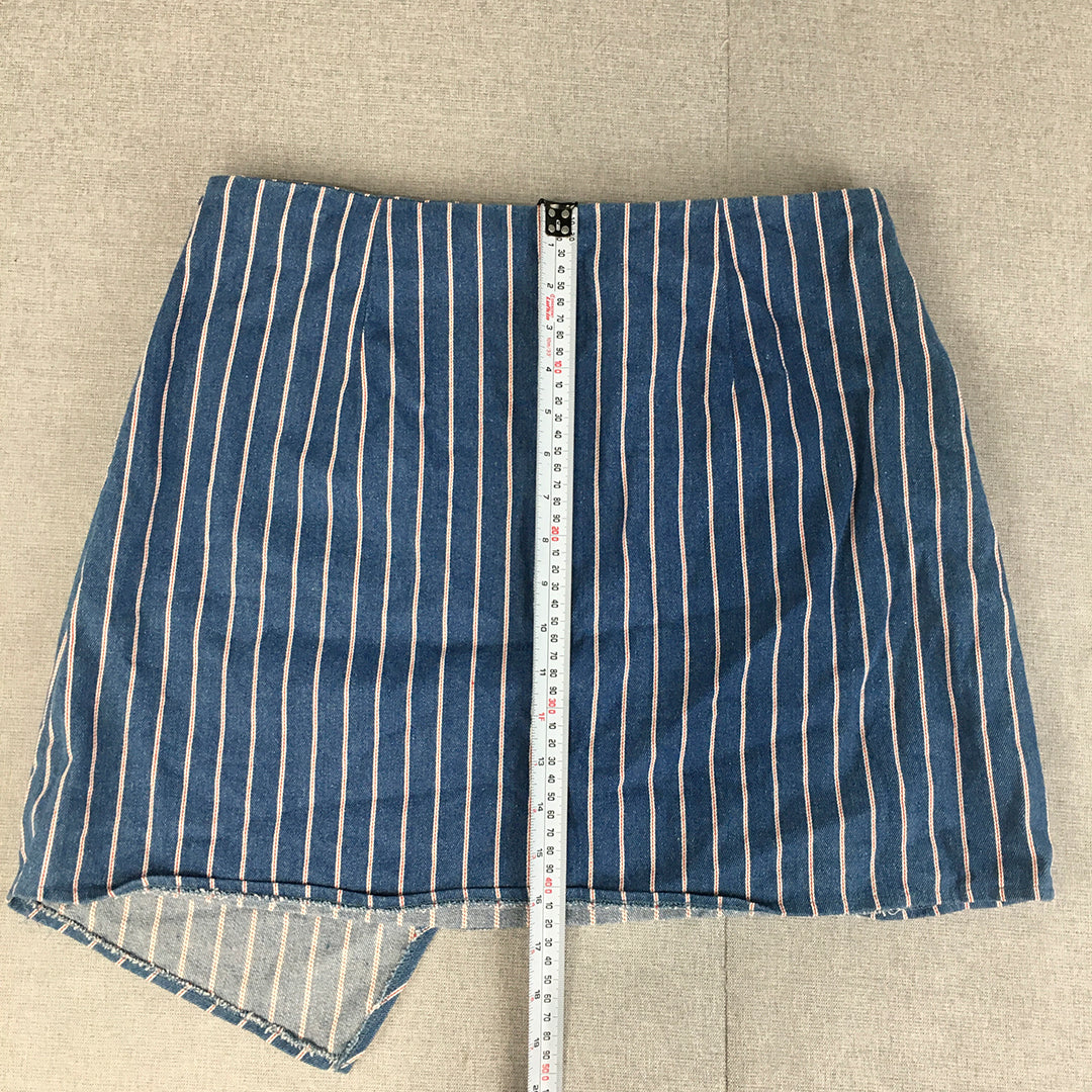 Calli Womens Wrap Skirt Size 14 Blue Striped Mini